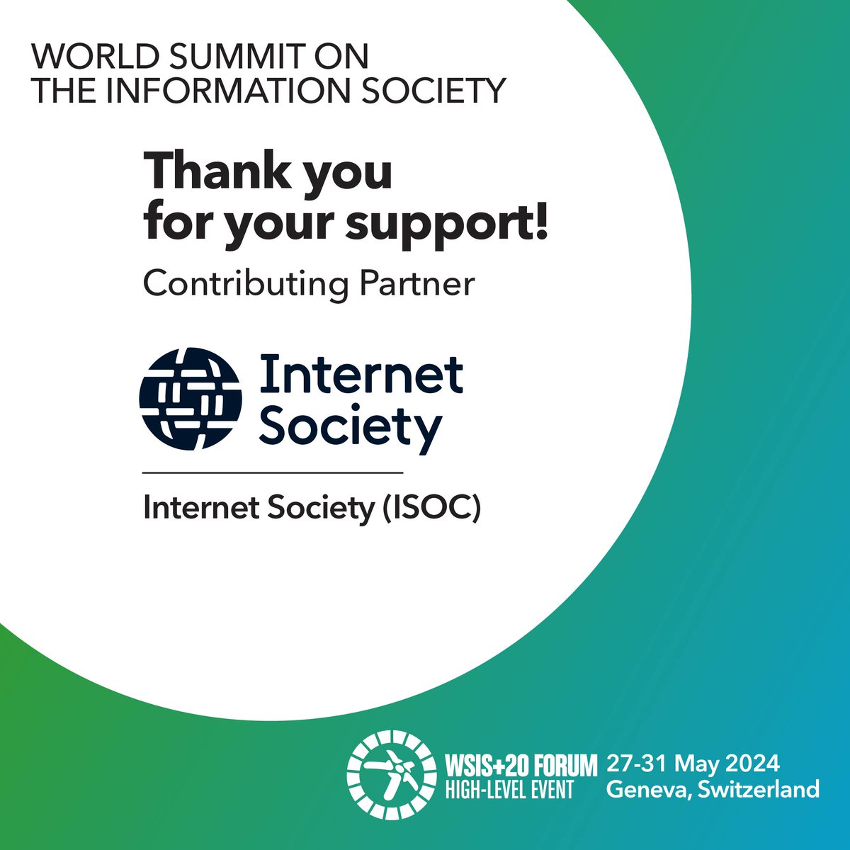 PARTNERSHIP ANNOUNCEMENT! Thank you, @internetsociety for your continuous support to the #WSISprocess! Join us at the WSIS Forum, register NOW at: wsis.org/forum #partnership #ISOC #events #itu #digital #sdgs