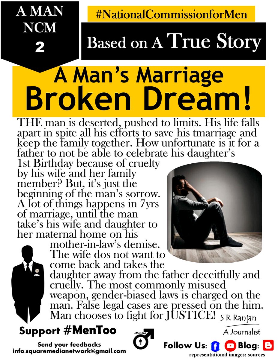 #MenToo~A TRUE STORY 2: Man's tryst with destiny to fight for justice, family and child!
#justice #laws #man #NCM #UNHRC #NationalCommissionforMen #NHRC #courts #matrimonial #ministry #government #police #HM #SC #HC #LC #NCPCR #CAW #NCW #india
*F: facebook.com/MenToo4Justice/