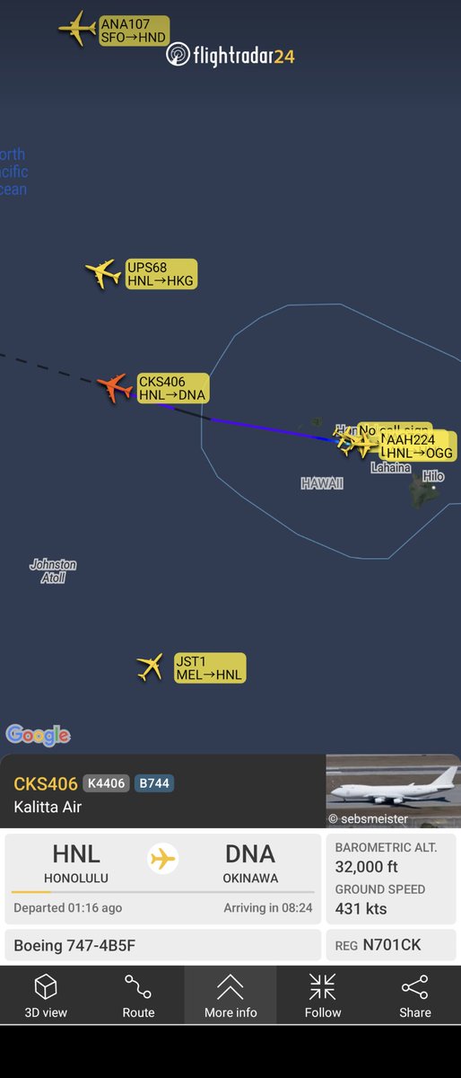 KALITTA AIR
K4406 CKS406
from HNL to DNA -Kadena Air Base
B747-400F N701CK
freighter 📦