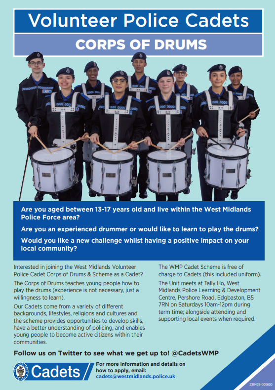 CadetsWMP's tweet image. It's not just about the drums 🥁 #1DC #CorpsofDrums @EdgbastonWMP  also had a great time playing #TeamBuilding exercises. 
Our Leaders had fun to...👍 Join our team &amp;amp; #Volunteer 👮‍♀️👮‍♂️ ❤️We have FREE places available for #youngpeople aged 13 - 17. Contact us for more information 👀