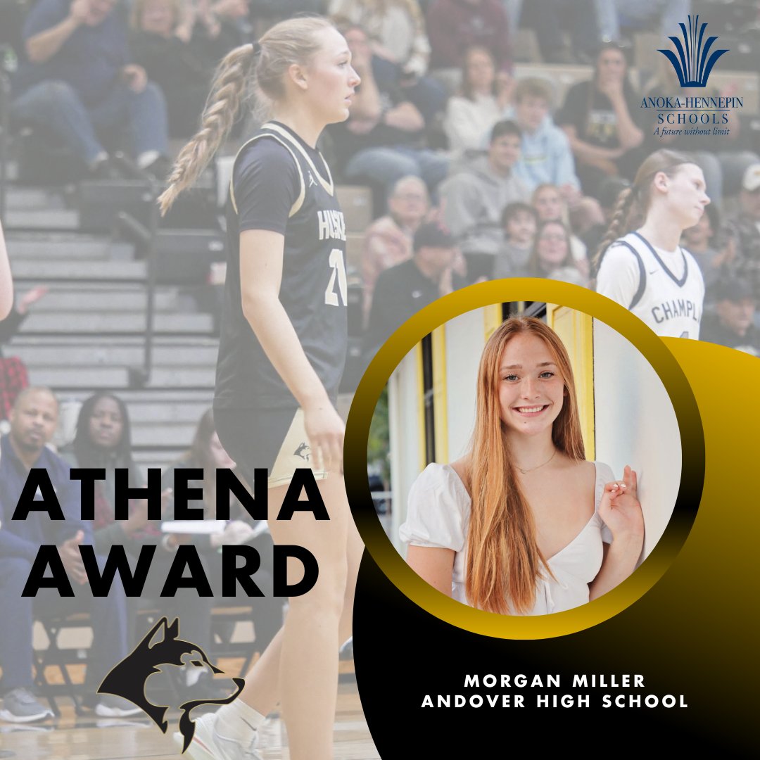 Congratulations to @HuskiesHS Athena Award winner Morgan Miller, a two-sport athlete who excelled in basketball and volleyball. She is a three-year letterwinner in volleyball and a three-time all-conference selection. Read more about Miller: bit.ly/3UofuyY | #AHSchools