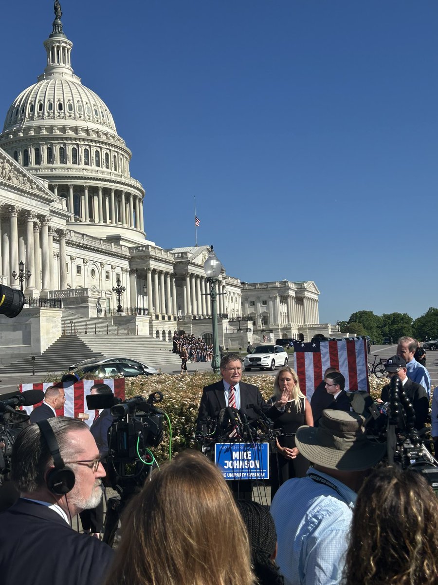 The Motion to Vacate the Speaker WILL be called for a vote next week. Members have a weekend to decide whether to embrace the #Uniparty that became obvious in the U.S. House when Hakeem Jeffries and the entire Democrat leadership team announced they want to keep Mike Johnson.