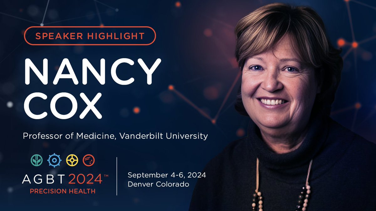 We are thrilled to announce our first AGBT Precision Health 2024 speaker: Dr. Nancy Cox! #AGBTPH

Dr. Cox is a quantitative human geneticist and the Mary Phillips Edmonds Gray Professor of Genetics at @VUMCDiscoveries.