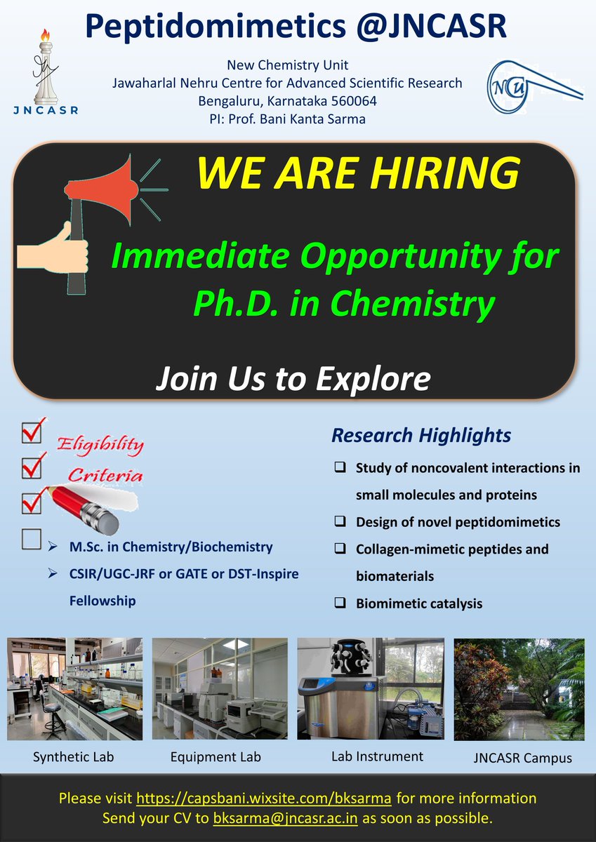 BKSLab (@bkslab_jncasr) on Twitter photo Interested in organic chemistry or peptide chemical biology? Excellent opportunity in <a href="/bkslab_jncasr/">BKSLab</a> to do cutting edge research in developing novel peptide based biomaterials! For more details refer to the attached poster!! please RT! #PhDPosition <a href="/NCU_JNCASR/">New Chemistry Unit</a> <a href="/capsbani/">Bani Kanta Sarma</a> Interested in organic chemistry or peptide chemical biology? Excellent opportunity in <a href="/bkslab_jncasr/">BKSLab</a> to do cutting edge research in developing novel peptide based biomaterials! For more details refer to the attached poster!! please RT! #PhDPosition <a href="/NCU_JNCASR/">New Chemistry Unit</a> <a href="/capsbani/">Bani Kanta Sarma</a>