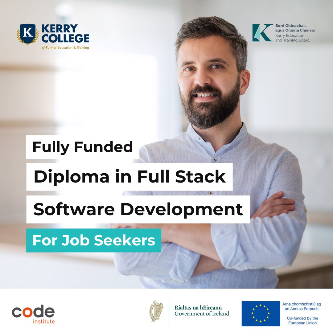 👀Ready to kickstart your career in software development?💥 Don't miss this opportunity and apply today at: kerrycollege.ie/full-time-cour… 💻 #Software #Development #FET #eCommerce #Kerry #Listowel #Tralee #Killarney #Killorglin #Free #Courses #Education #Coder #Coding