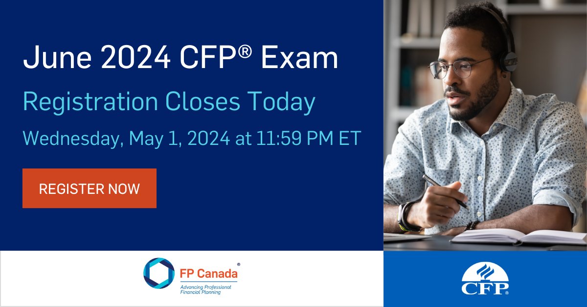 Today, May 1, is your last chance to register for the June 2024 CFP exam! Complete your registration by 11:59 PM ET, or you'll have to wait until fall. Take the next step toward certification now: spr.ly/6016jyqqM #QAFP #CFP #FinancialPlanning