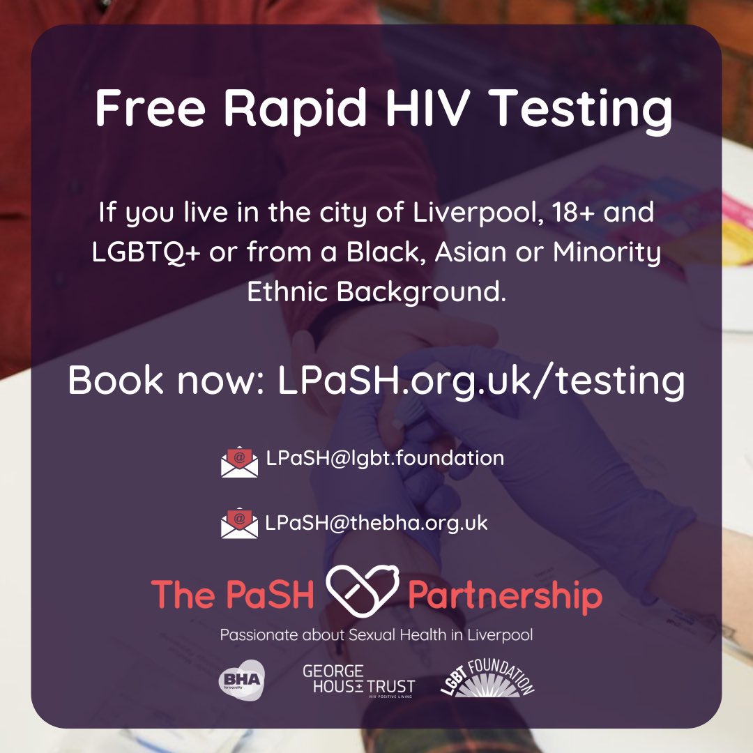 We have some Rapid HIV Testing availability on Tuesday 7th May Check out lpash.org.uk/testing for more and to book! #SexualHealth #Liverpool