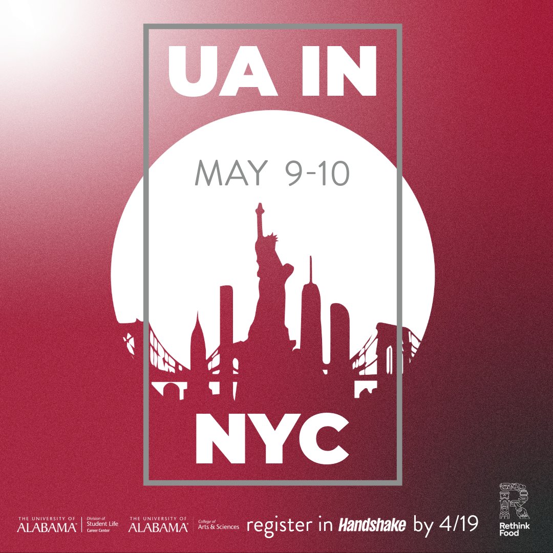 Hey online students, would you like to visit the Big Apple while networking and making connections? Well, here’s your chance! Enjoy an opportunity for industry tours and panel discussions by attending UA in NY on May 9-10. Register with Handshake: bit.ly/3Ub7Tnr