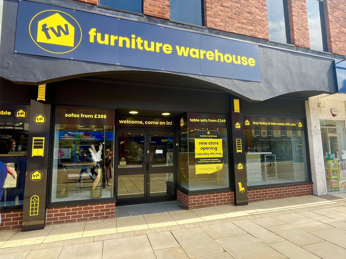The new signage is up & the stock arriving at The Furniture Warehouse Melton Mowbray in Nottingham Street. It’s all systems go in preparation for its opening this Saturday 4th May! @leicslive @meltontimes @nemmtweets @Vacant_Shops_Ac