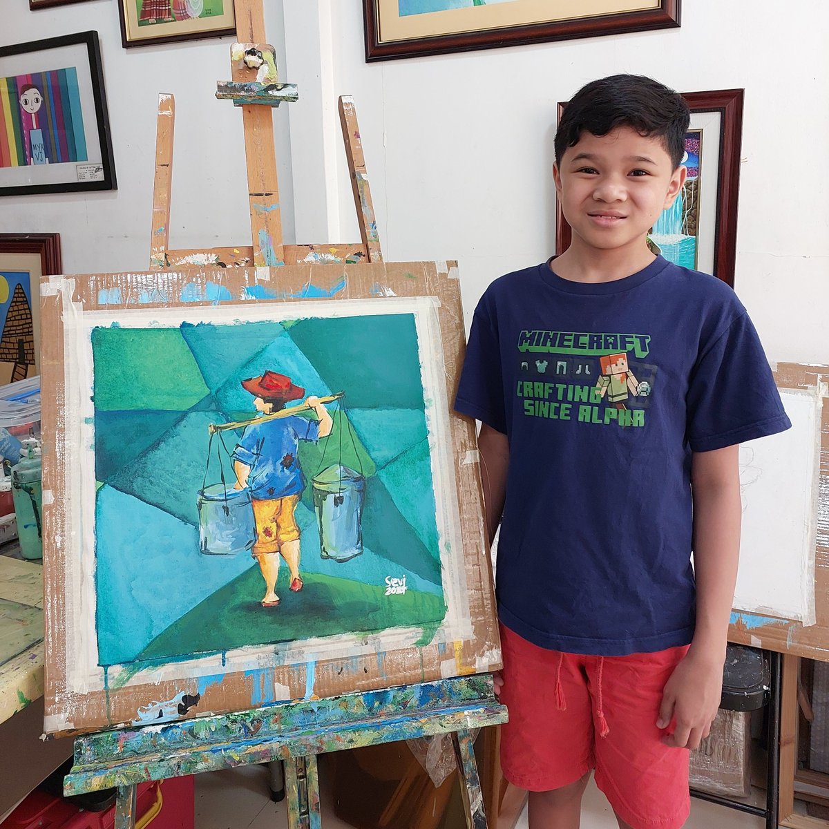 GM! It's #LaborDay in 🇵🇭 and Sevi wanted to make a series of paintings to honor the traditional #filipino worker.❤️ #AutisticArtist #AutismArt #kidart #kidartist