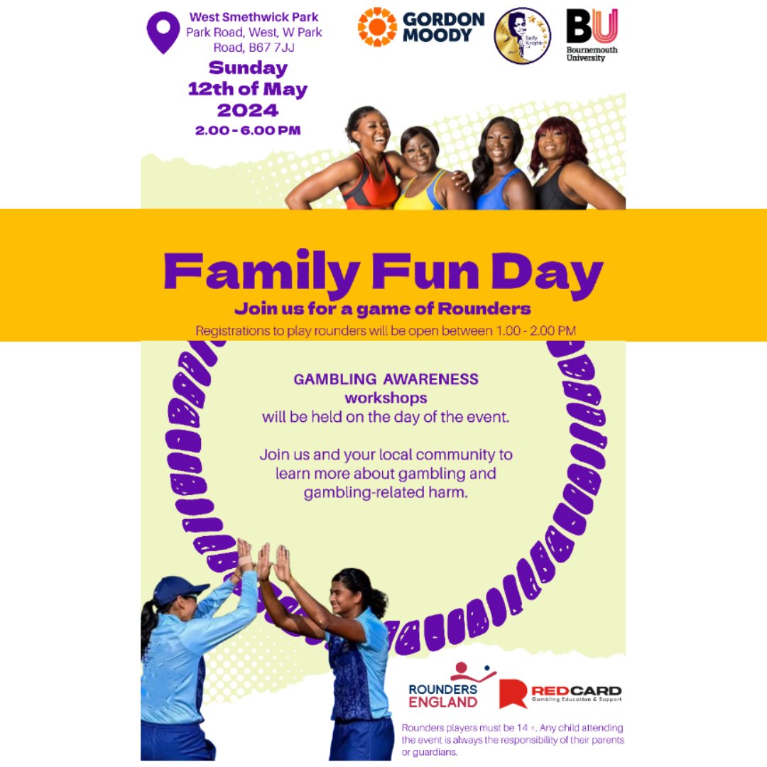 West Smethwick Park are hosting a Family Fun Day on Sunday 12 May from 2pm - 6pm!! 🏏 Come along and join in for a fun game of rounders! ‼️ Please note: Registrations to play rounders will be open between 1pm and 2pm. All players must be aged 14+