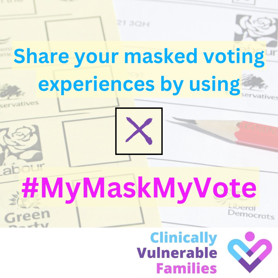 🚨Join #MyMaskMyVote Last year, masked Clinically Vulnerable voters were disenfranchised. Tomorrow, only one area is trialling simple changes. Request: ✅️ ID check outside ✅️ Masked official (bring a spare) ✅️ Improved ventilation inside Photo & share your experiences