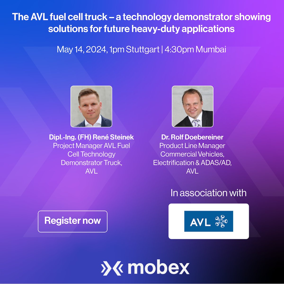 Live webinar: The AVL fuel cell truck – a technology demonstrator showing solutions for future heavy-duty applications by René Steinek and Rolf Doebereiner of AVL . May 14, 2024, 1pm Stuttgart | 4:30pm Mumbai | 7am Detroit. Register free: bit.ly/3wnpfW8