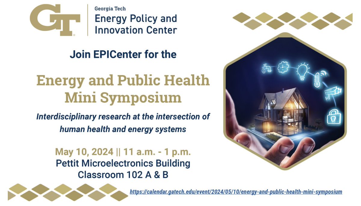 Strategic Energy Institute at Georgia Tech (@gatechenergy) on Twitter photo Learn how <a href="/GeorgiaTech/">Georgia Tech</a> is leading research at the critical intersection of energy and public health.
b.gatech.edu/4doRBQv
Presenters:
Dan Molzahn <a href="/GeorgiaTech_ECE/">Georgia Tech ECE</a>
Xin He, <a href="/gatechengineers/">Georgia Tech College of Engineering</a>
<a href="/PengfeiLiuGT/">Pengfei Liu</a> <a href="/GeorgiaTechEAS/">Georgia Tech EAS</a>
<a href="/ShuMicro/">Shuichi Takayama</a> <a href="/CoulterBME/">Coulter BME | Emory & Georgia Tech</a>
Laura Taylor <a href="/GATechEcon/">Georgia Tech School of Economics</a> Learn how <a href="/GeorgiaTech/">Georgia Tech</a> is leading research at the critical intersection of energy and public health.
b.gatech.edu/4doRBQv
Presenters:
Dan Molzahn <a href="/GeorgiaTech_ECE/">Georgia Tech ECE</a>
Xin He, <a href="/gatechengineers/">Georgia Tech College of Engineering</a>
<a href="/PengfeiLiuGT/">Pengfei Liu</a> <a href="/GeorgiaTechEAS/">Georgia Tech EAS</a>
<a href="/ShuMicro/">Shuichi Takayama</a> <a href="/CoulterBME/">Coulter BME | Emory & Georgia Tech</a>
Laura Taylor <a href="/GATechEcon/">Georgia Tech School of Economics</a>