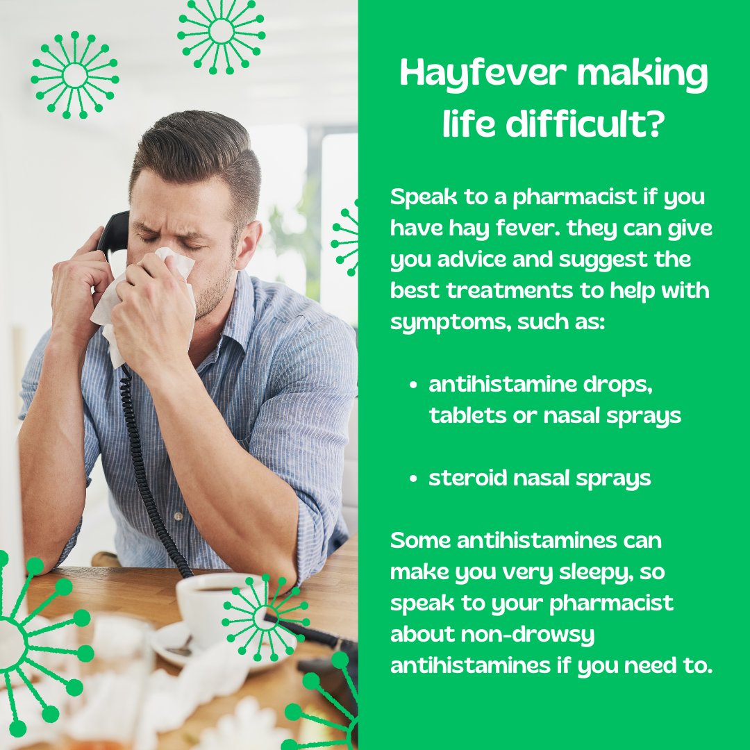 Sniffling, sneezing, and itchy eyes? 🤧 Sounds like hayfever season is here! Swing by the pharmacy to tackle those pesky symptoms. Don't let pollen ruin your day!

Go to nhs.uk/conditions/hay… for more information

#HayfeverRelief #AllergySeason