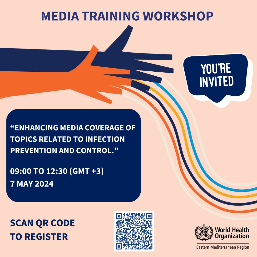 Ahead of World #HandHygiene Day, members of the media are invited to a hybrid media training workshop on enhancing media coverage of topics related to infection prevention and control. 📅7 May 2024 ⏲9 AM to 12:30 PM (Cairo, GMT + 3) Register here: bit.ly/4bgINKP