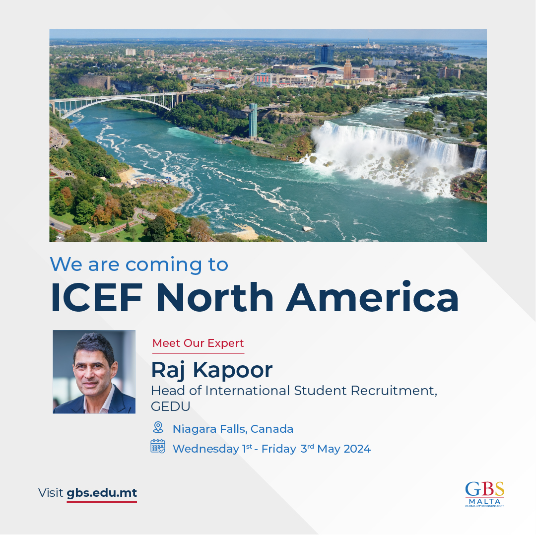 Join us at ICEF North America, 1st - 3rd May 2024, set against the stunning backdrop of Niagara Falls, Canada.

This is a prime opportunity to network and meet Raj Kapoor, our Head of International Student Recruitment at GEDU.

#ICEFNorthAmerica #InternationalEducation #GBSMalta