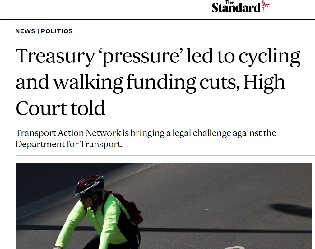 Our case against the Government's decision to cut funding for walking, wheeling and cycling in England was heard yesterday. The dark hand of the Treasury & No 10 was exposed in court, demanding cuts to active travel funding without considering impacts. crowdjustice.com/case/stop-the-…