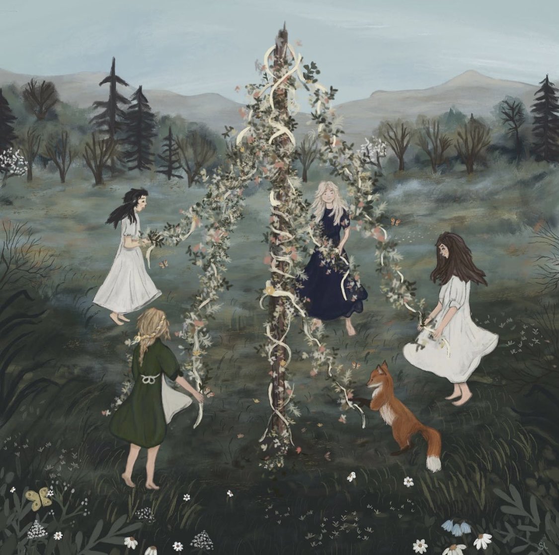 Dancing around the maypole 🍃🌞🍃 Art by Sarah Lynne