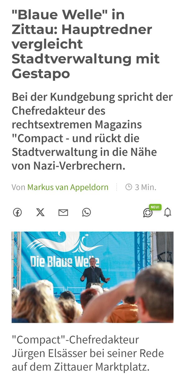 Chefredakteur des rechtsextremen COMPACT JÜRGEN ELSÄSSER vergleicht Stadtverwaltung Zittau mit der GESTAPO und rückt sie in die Nähe von Nazi-Verbrechern.
#wirsindmehr 
#fckafd
#gegenRechts