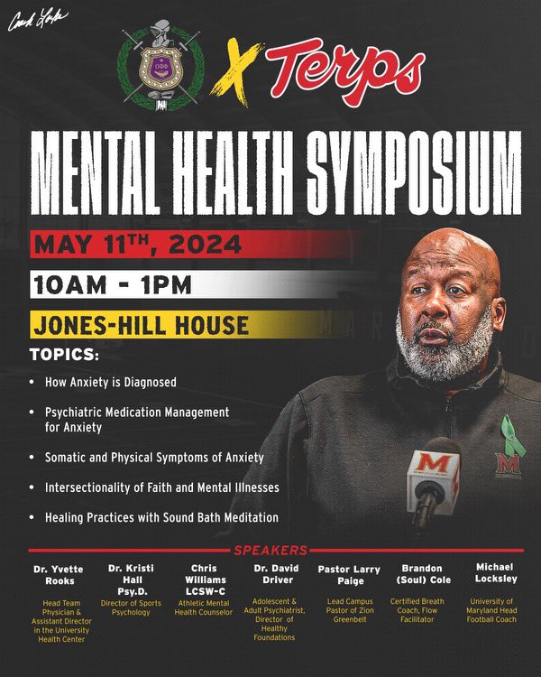 May is Mental Health Awareness Month! So I’m inviting the Men of Omega Psi Phi Fraternity, Inc. (Gamma Pi Chapter), Maryland Athletes and Staff to #TakeAMentalHealthMoment in understanding more on the topic of anxiety. #MentalHealthAwarenessMonth #MentalHealthMatters