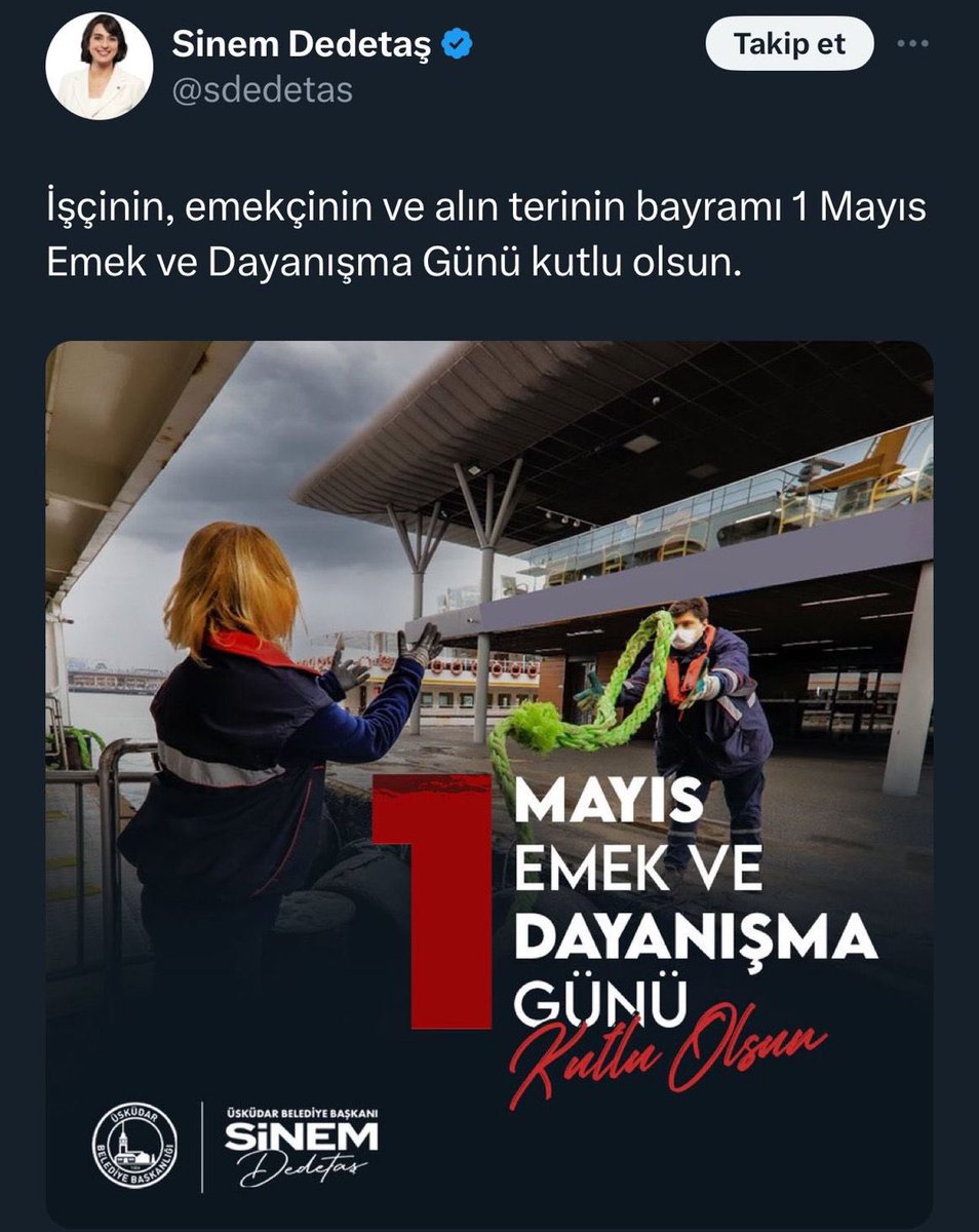 Seçim öncesi kazanırsa Üsküdar Belediyesi’ndeki hiçbir işçinin işinden çıkarılmayacağı sözünü veren, sosyal medya hesabından #1Mayıs Emek ve Dayanışma Günü’nü kutlayan CHP’li Üsküdar Belediye Başkanı Sinem Dedetaş, 71 işçiyi işten çıkardı.