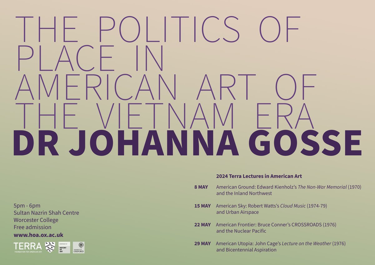 2024 Terra Lectures in American Art Dr Johanna Gosse American Ground: Edward Kienholz’s 'The Non-War Memorial' (1970) and the Inland Northwest 8 May 5pm Worcester College Free admission Followed by a drinks reception hoa.ox.ac.uk/event/2024-ter… @TerraAmArt @WorcCollegeOx