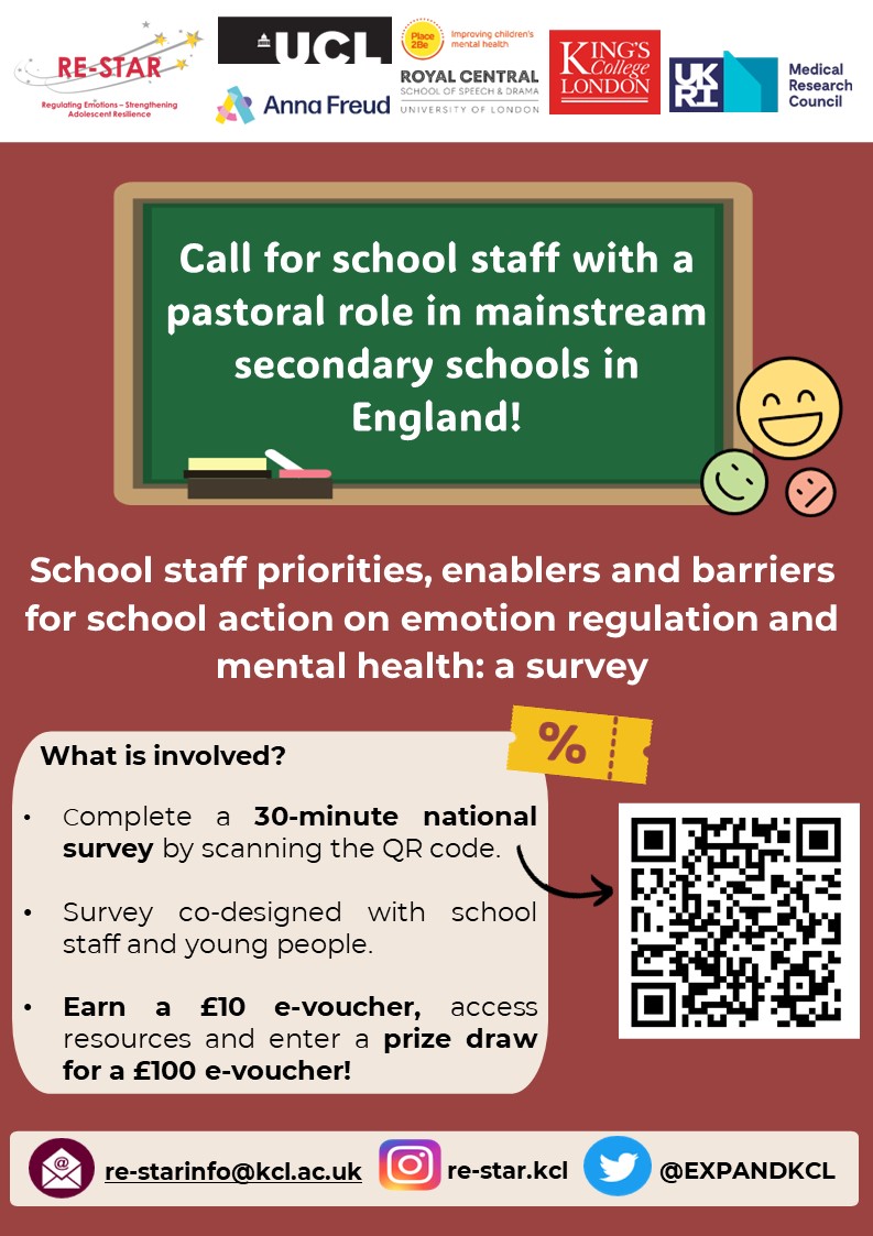 📢School staff with a pastoral role needed to complete a national survey We want to understand what priorities, enablers + barriers they see as important when promoting the mental health of autistic/ADHD students + staff working with them. Survey👇 qualtrics.kcl.ac.uk/jfe/form/SV_a9…