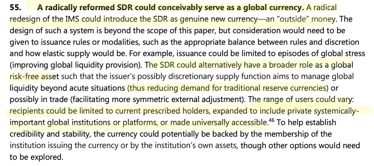 From the IMF: 

DLT Adoption will lead to a re-evaluation of the role of SDRs while influencing the attractiveness of a NEW RESERVE CURRENCY. 

The new SDR = A Genuine NEW CURRENCY —> AN “OUTSIDE MONEY”🧩