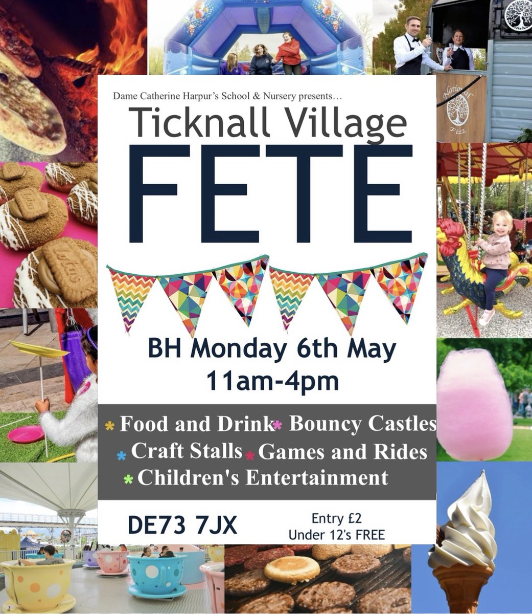 Make sure you join our friends at Ticknall Village Fete on Mon 6 May for a day out filled with fun and entertainment for all the family. 
There'll be Punch and Judy shows, live music, dancing, fairground rides and stalls, pizzas, burgers and ice cream at lunchtime and much more!