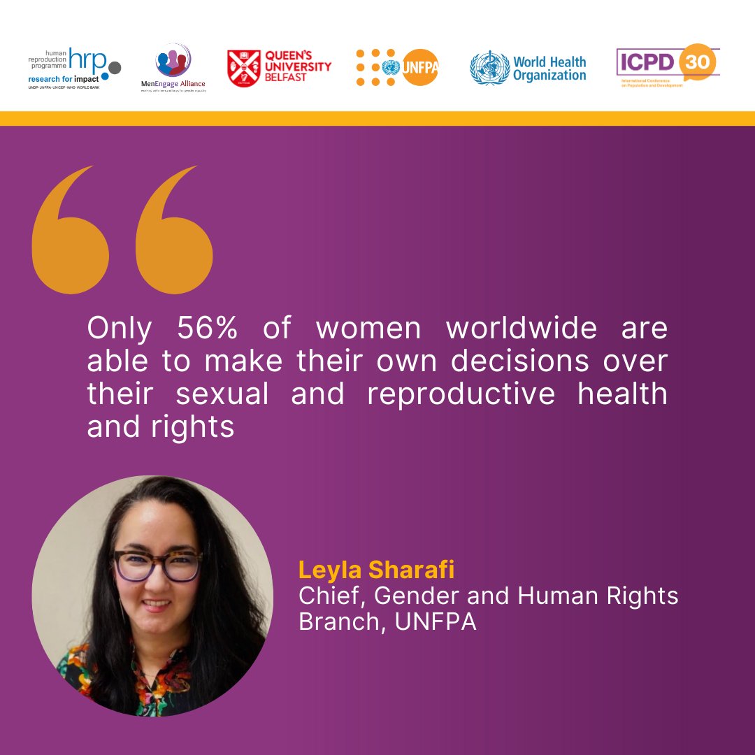 Introducing today’s discussion, Leyla Sharafi from @UNFPA, explains the dialogue is curated around the past present and future of men’s engagement and accountability around SRHR, in the context of 30 years since #ICPD