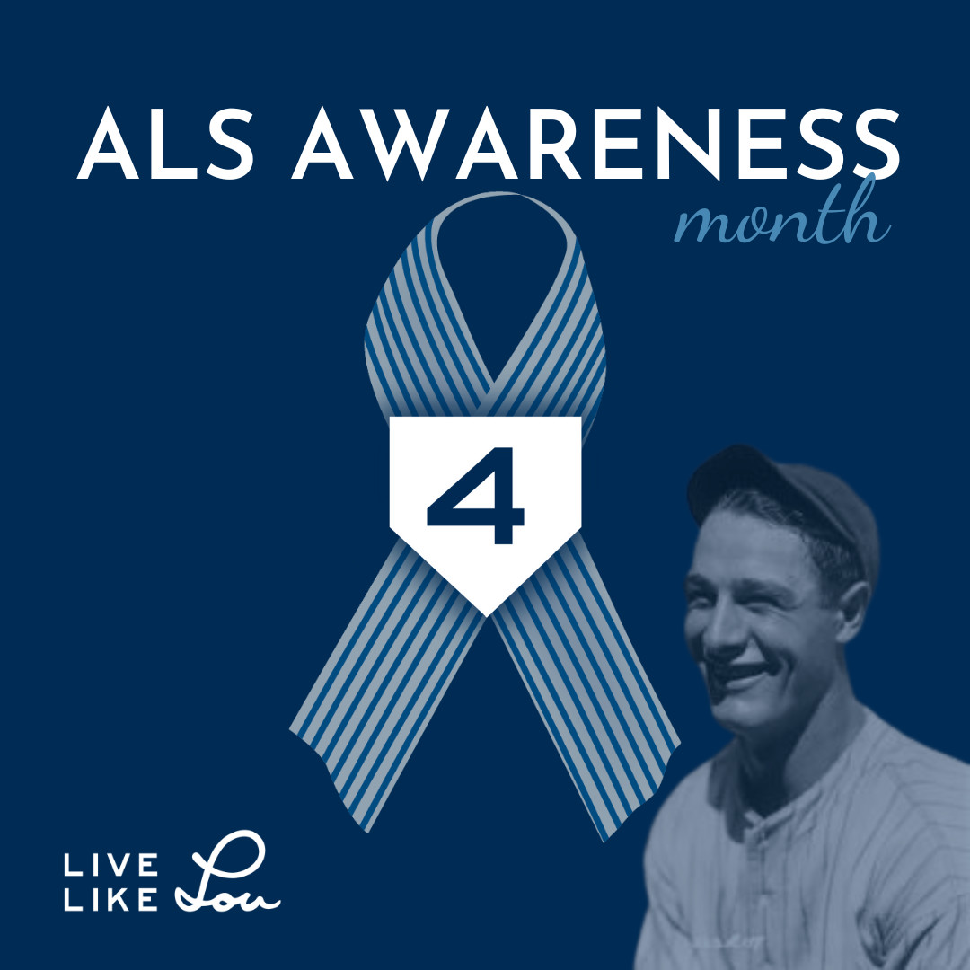 May is #ALSAwarenessMonth 💙  
Did you know that Lou Gehrig inspired the colors in the #ALS ribbon? The navy blue and white pinstripe ribbons honor Lou's Yankees uniform. Join us as we help leave ALS better than we found it by spreading ALS awareness! #ONWARD