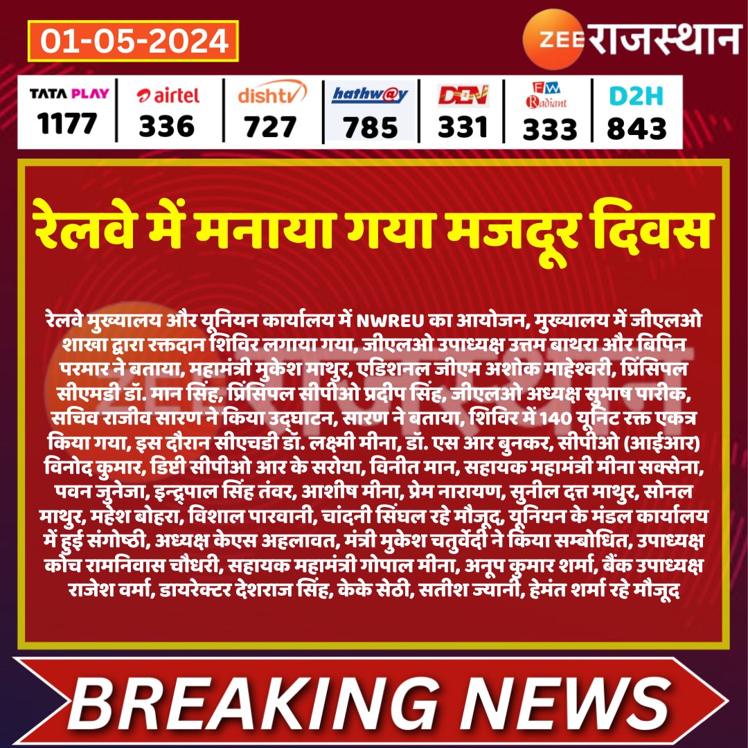 #Jaipur रेलवे में मनाया गया मजदूर दिवस @RailMinIndia @kashiram_journo #LatestNews #RajasthanNews #RajasthanWithZee