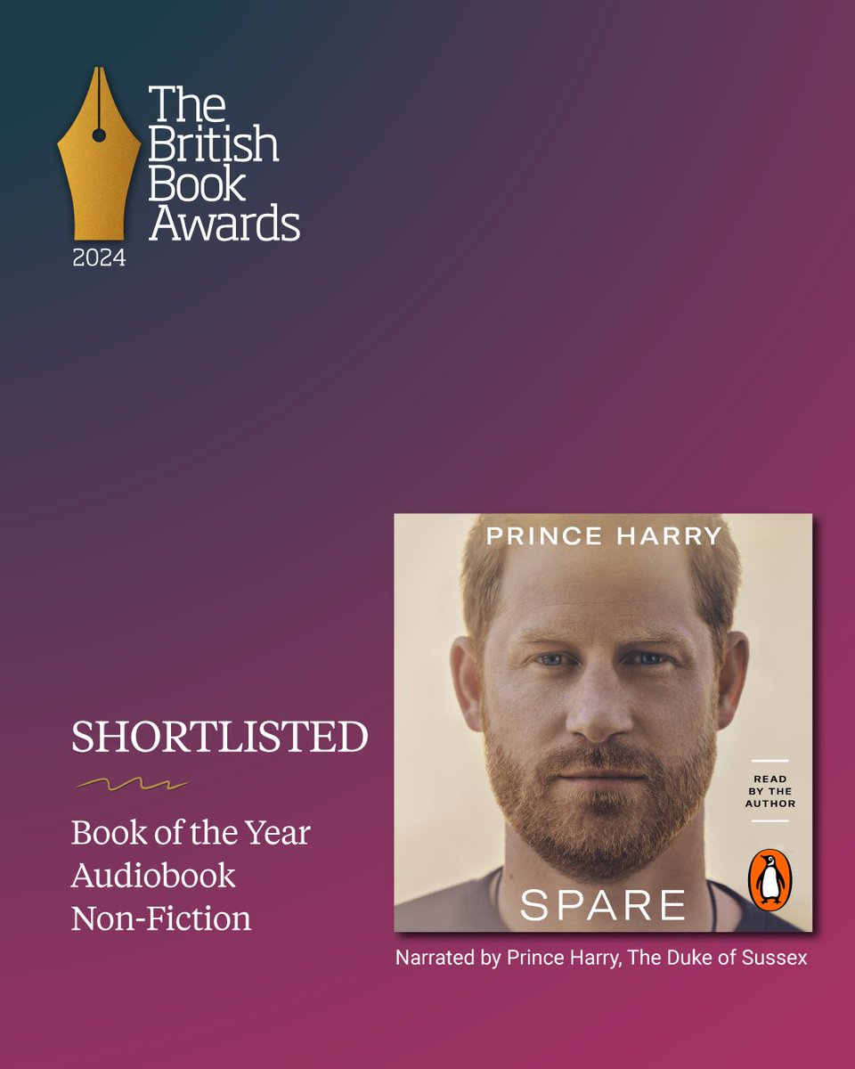 @EburyPublishing @Octopus_Books @MichaelJBooks @TransworldBooks @orionbooks @simonschusterUK @PenguinUKBooks @HachetteAudioUK @ThisisPartridge Prince Harry’s record-breaking memoir Spare, written with J R Moehringer, ruled the audiobook charts on release, with deft narration from the royal himself creating an intimate listening experience 🤴

Find out more 👉 thebookseller.com/awards/the-bri… #Nibbies #BritishBookAwards