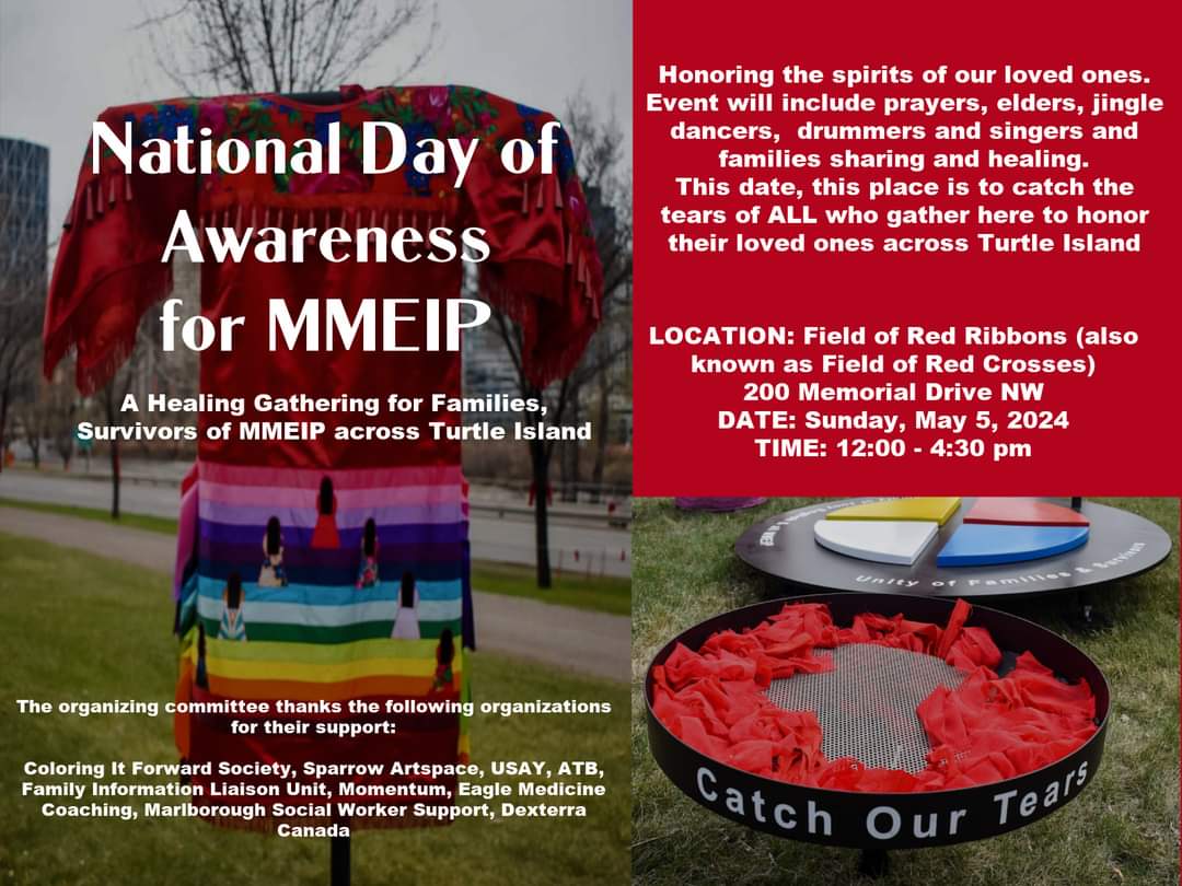 National Day for MMEIP Awareness, May 5th ❤️. Also known as Red Dress Day. 
Each dress represents the spirits of loved ones, gone to soon.
Join in Calgary for the 4th Annual Mohkinstsis Healing Gathering ❤️
#MMEIP #familiesfirst #RedDressDay #231CallsToJustice