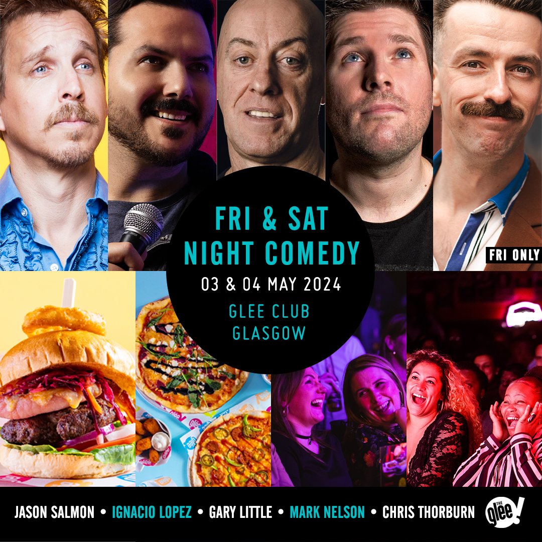 Make the most of your Bank Holiday weekend with an incredible night out at The Glee Club! 🙌 Joining us for another round of hysterical comedy will be the superb Jason Salmon, @comedylopez, Gary Little, @marknelsoncomic & @CBThorburn (Fri only) 👌 🎟️ bit.ly/GlasgowWeekend…