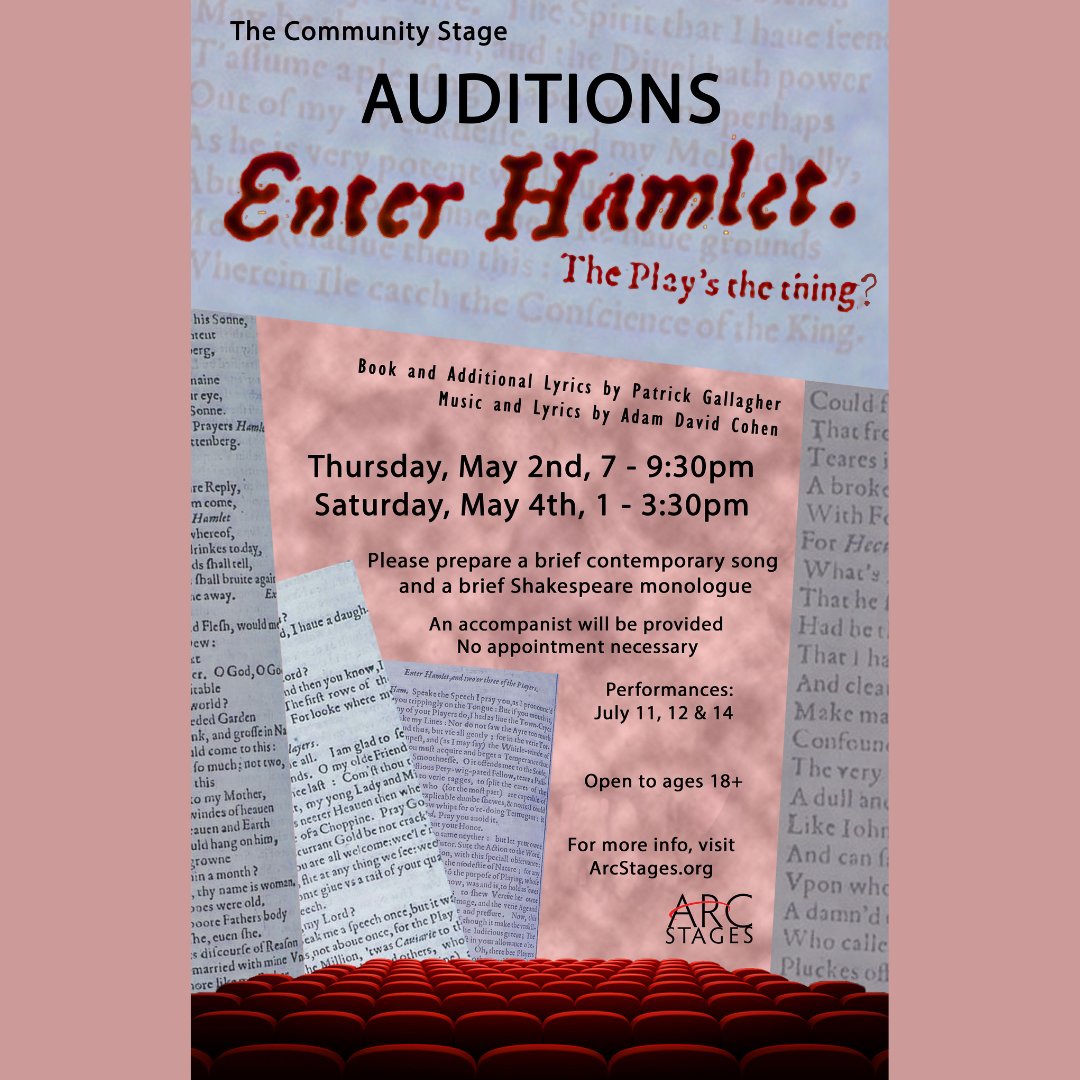 ArcStages's tweet image. Enter Hamlet Auditions are tomorrow &amp;amp; Saturday!

Please prepare a brief contemporary musical theatre or pop/rock song and brief Shakespeare monologue.

View the full audition notice at ArcStages.org

#WestchesterAuditions #EnterHamlet #CommunityStage #ArcStages