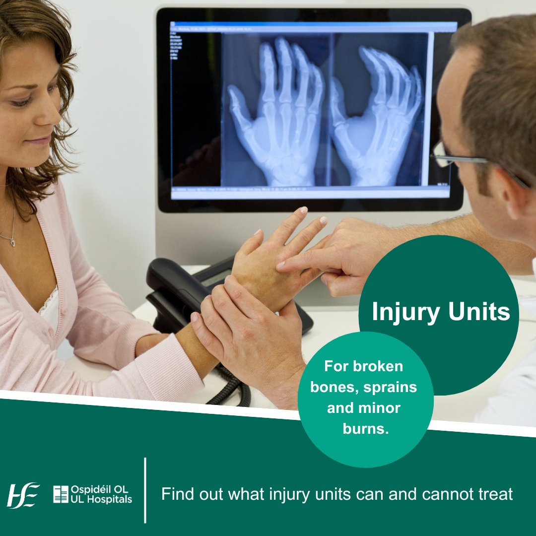 Go to your Injury Unit when you need an x-ray, cast, sling, stitches or bandage – but not an overnight hospital stay. Open daily @StJohnsHospLmk | 8am-7pm Ennis & Nenagh #InjuryUnit | 8am-8pm #MyHealthMidwest ➡ hse.ie/injuryunits