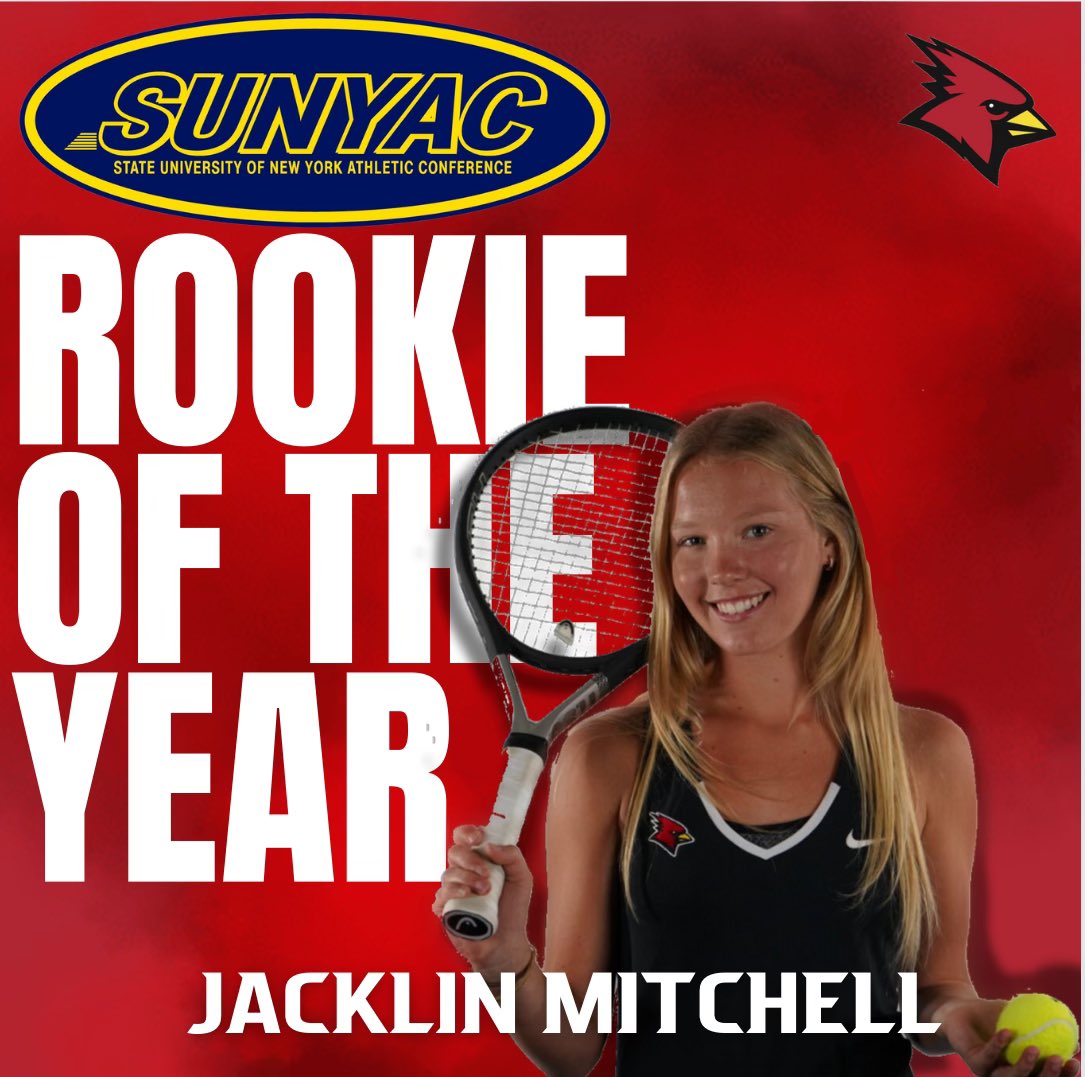 First-year player, Jacklin Mitchell, made Plattsburgh history this season after being named the SUNYAC Rookie of the Year!! She is the first Plattsburgh tennis player to have earned this distinction.

That’s our girl!!🎾🥳 #plattsathletics #GoCards