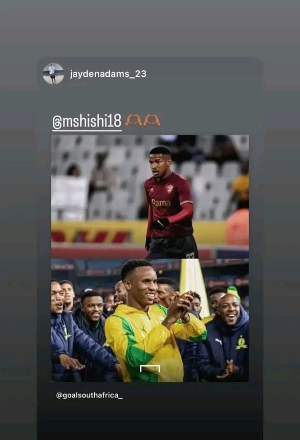 Themba Zwane unmatched influence 

Future Mamelodi Sundowns player, epic Jayden Adams shown love to Mamelodi Sundowns captain Mshishi by posting him in his Instagram account. 

 ' Mshishi 🫶🏼🫶🏼'
#Sundowns #DStvPrem