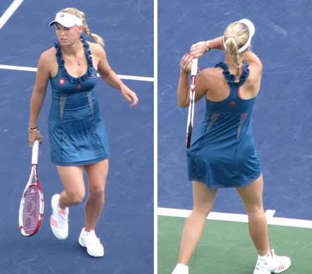 Caroline Wozniacki in the Adidas by Stella McCartney blue tennis ruffle dress at her opening match at the Indian Wells Open in 2011