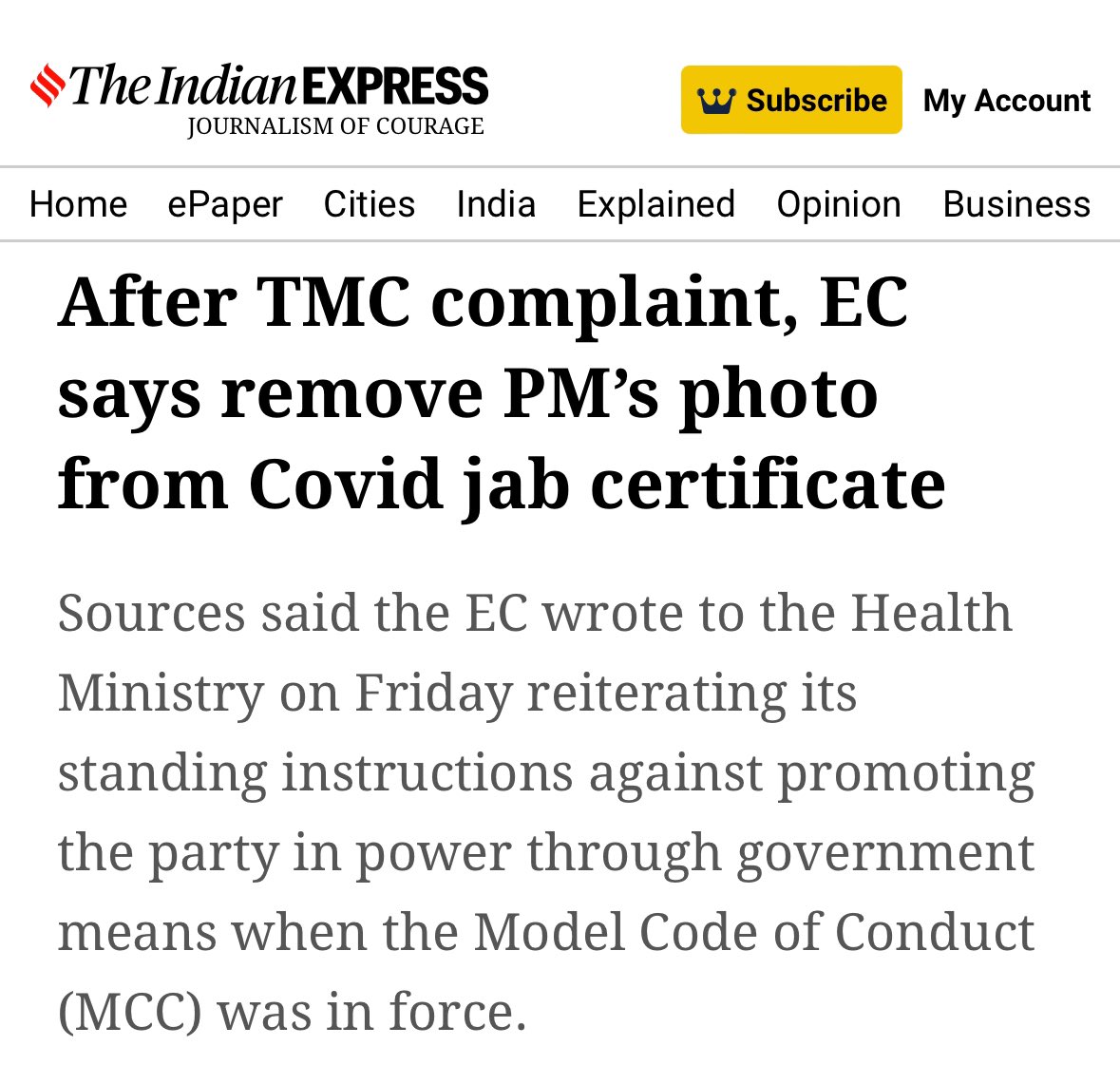 Some over excited fake news peddlers are saying that PM Modi has removed his from Vaccine Certificates after AstraZeneca news. 🤦🏻‍♂️ No! It is not true. PM Modi is just following Model Code of Conduct. Even in 2021 elections, PM Modi's photo was