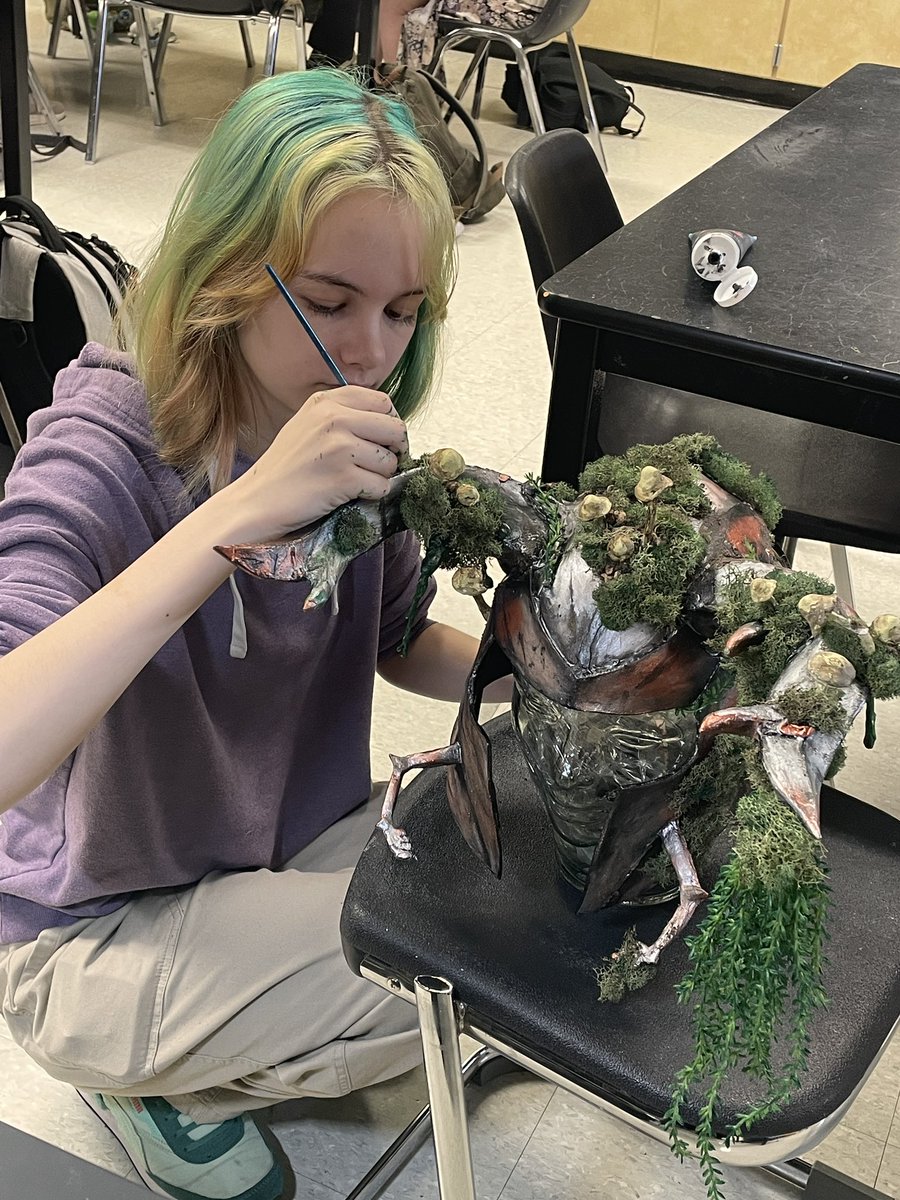 Robbin Robinson putting the final touches on their art piece for Humble ISD Fine Art Festival. Come see this and many more amazing pieces this Saturday at Lone Star College Kingwood. <a href="/HumbleISD_KPHS/">Kingwood Park HS</a> <a href="/VisualArtHumble/">Humble ISD Visual Arts</a> <a href="/HumbleISD/">Humble ISD</a> #WeAreKPark #MayThe4th