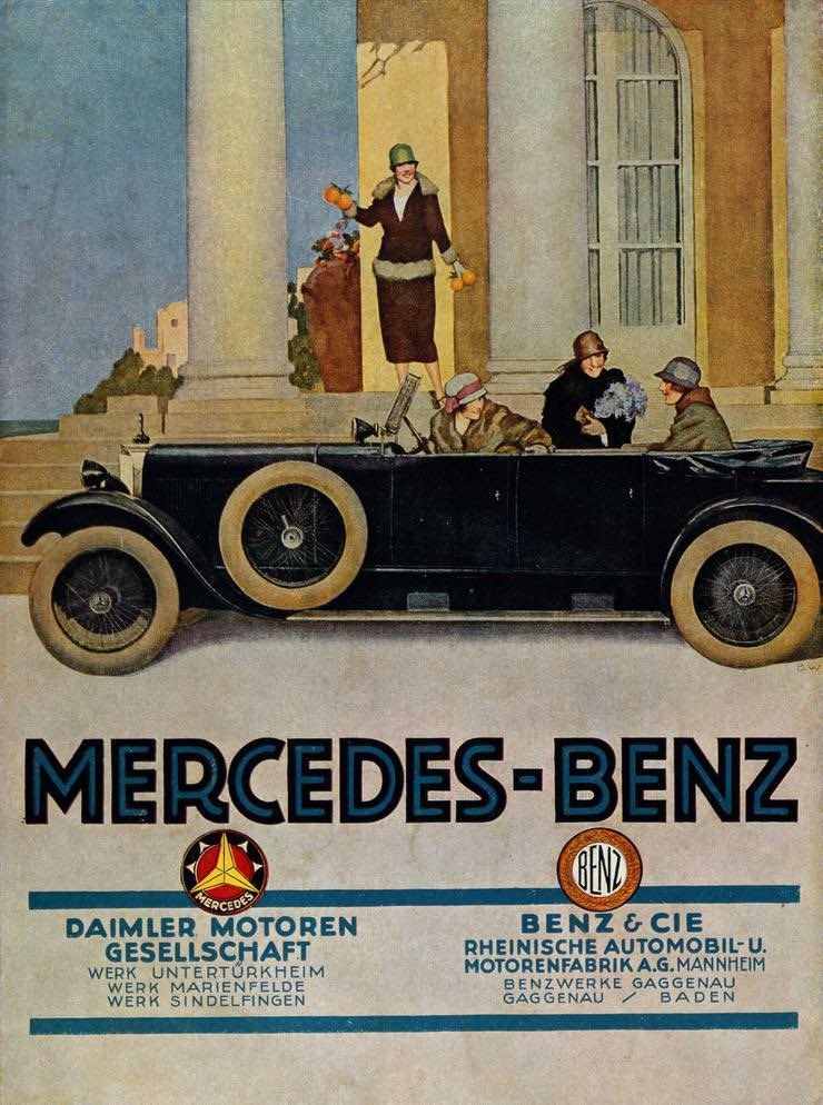 Two leading German automobile manufacturers, Benz und Companie and Daimler Motoren, announce that they will merge by January 1, 1927, and that the combined company will be called “Mercedes-Benz.”