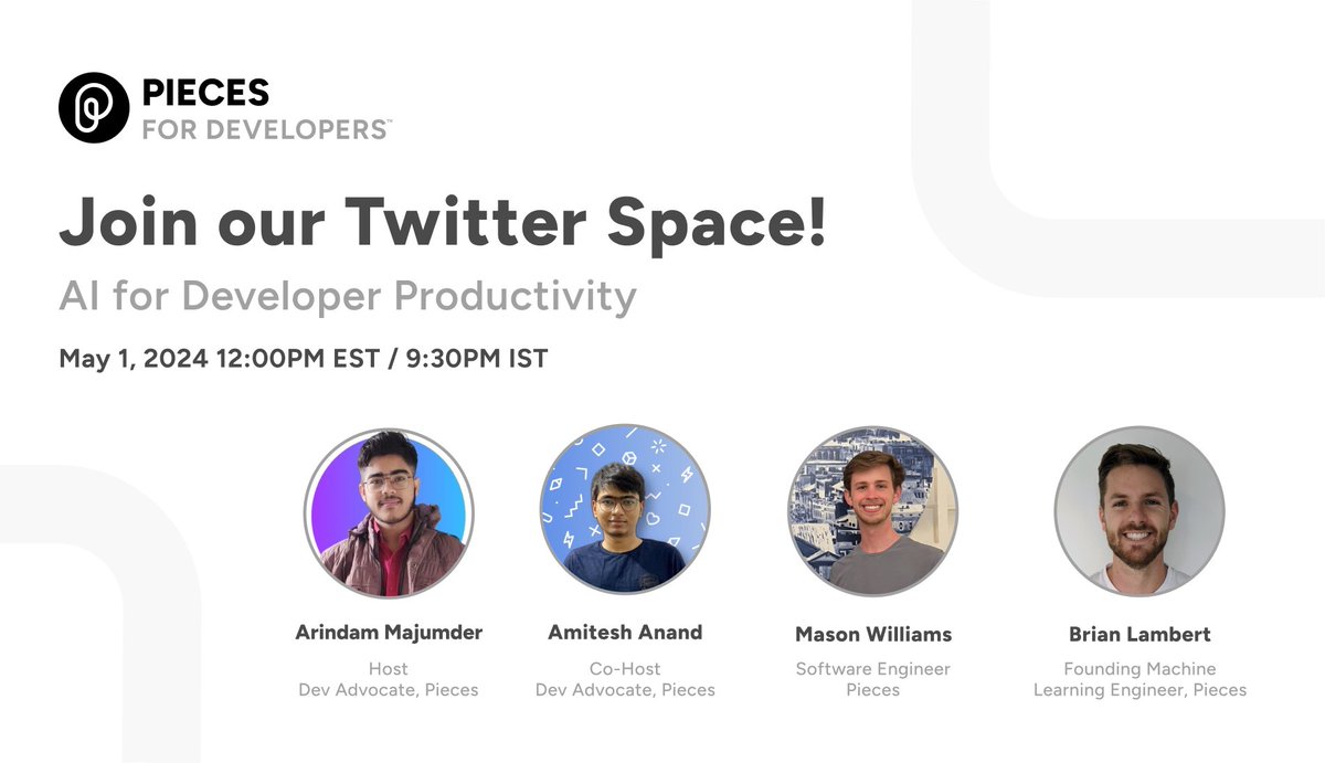 Join us today at 12:00PM EST for a discussion on how AI is impacting developer productivity! Set your reminder: twitter.com/i/spaces/1ZkKz…