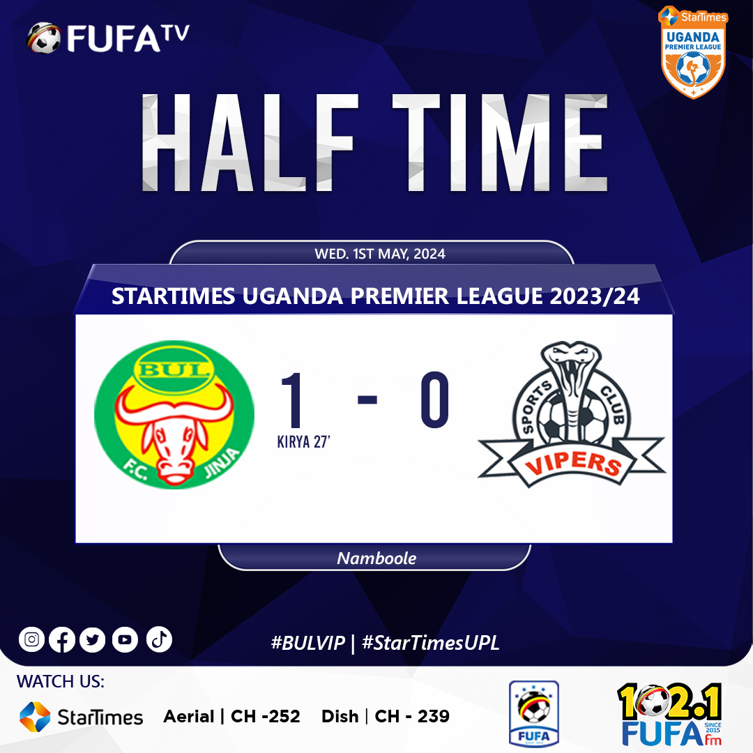fufatv1's tweet image. BUL lead at the break!

#BULVIP | #StarTimesUPL
#HomeOfUgandanSport
