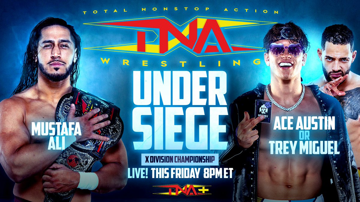 .@TheTreyMiguel will clash with @The_Ace_Austin THIS THURSDAY ON #TNAiMPACT! and the winner faces @MustafaAli_X for the X-Division Championship at #TNAUnderSiege! 🎟️ Get Tickets: ticketmaster.com/tna-wrestling-… 📺 Watch LIVE: watch.tnawrestling.com/live/26338