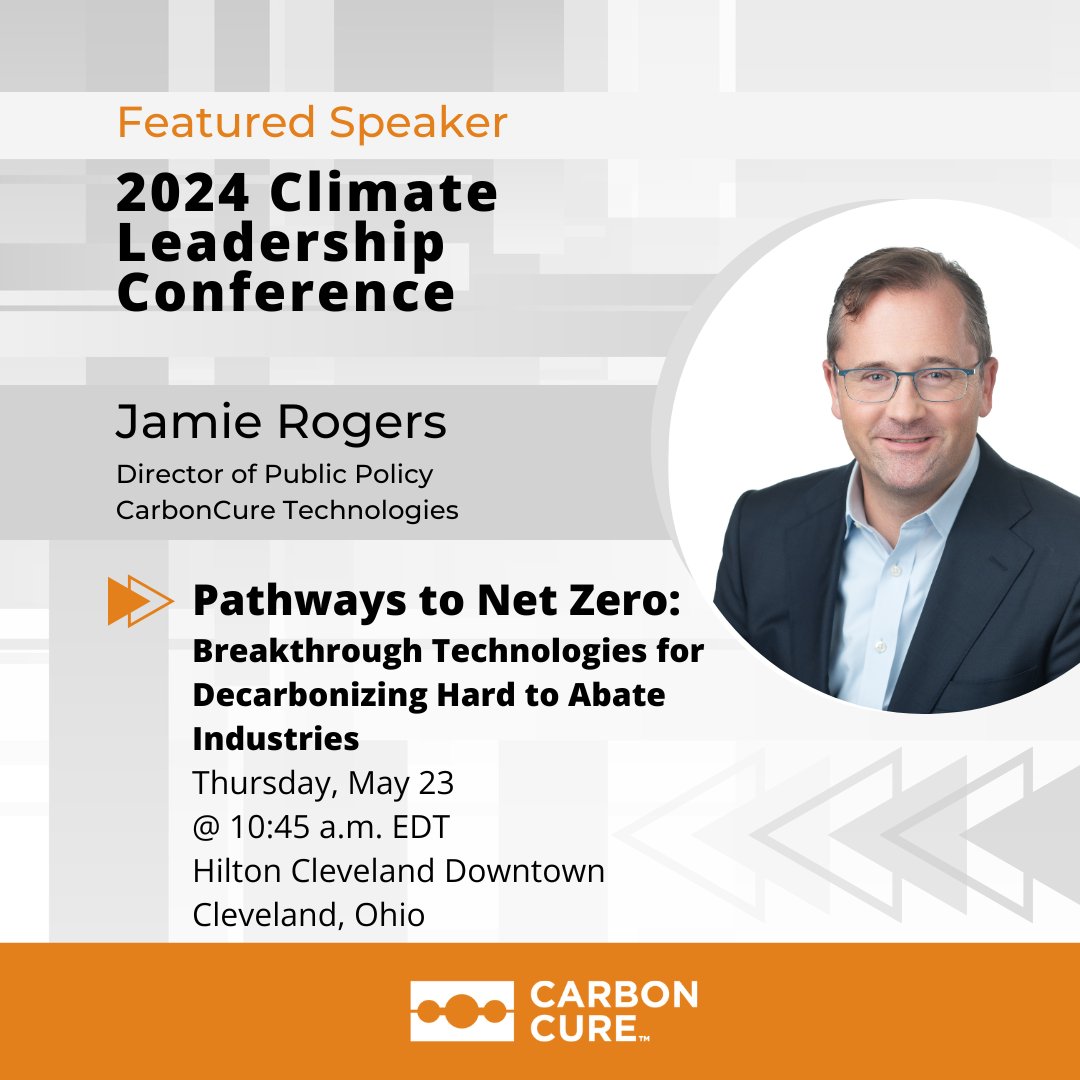 Attending the @theclimatereg's 2024 #TheCLC? Just 20 days! Don't miss “Breakthrough Technologies for Decarbonizing Hard to Abate Industries” featuring #CarbonCure's @james_p_rogers alongside experts from @ENERGY, @intel, RTC & @socalgas. Register here: bit.ly/4a5AqAG