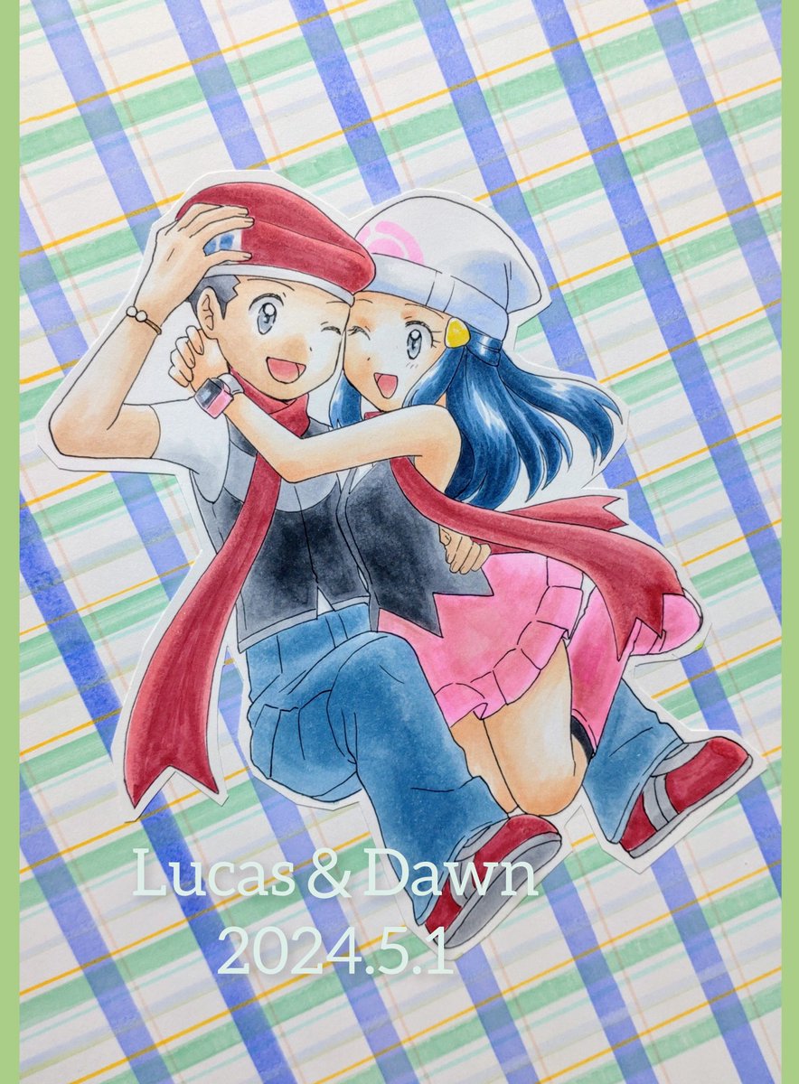 dawn (pokemon) ,lucas (pokemon) 1girl long hair smile open mouth short hair shirt skirt  illustration images