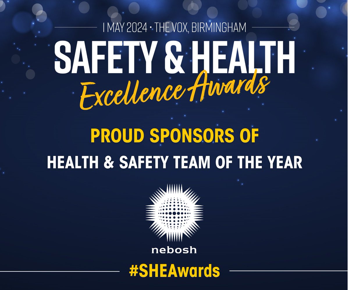 Tonight's the night! 🏆 The winners of the NEBOSH-sponsored Health & Safety Team of the Year will be announced at this evening's #SHEAwards Good luck to everyone shortlisted.